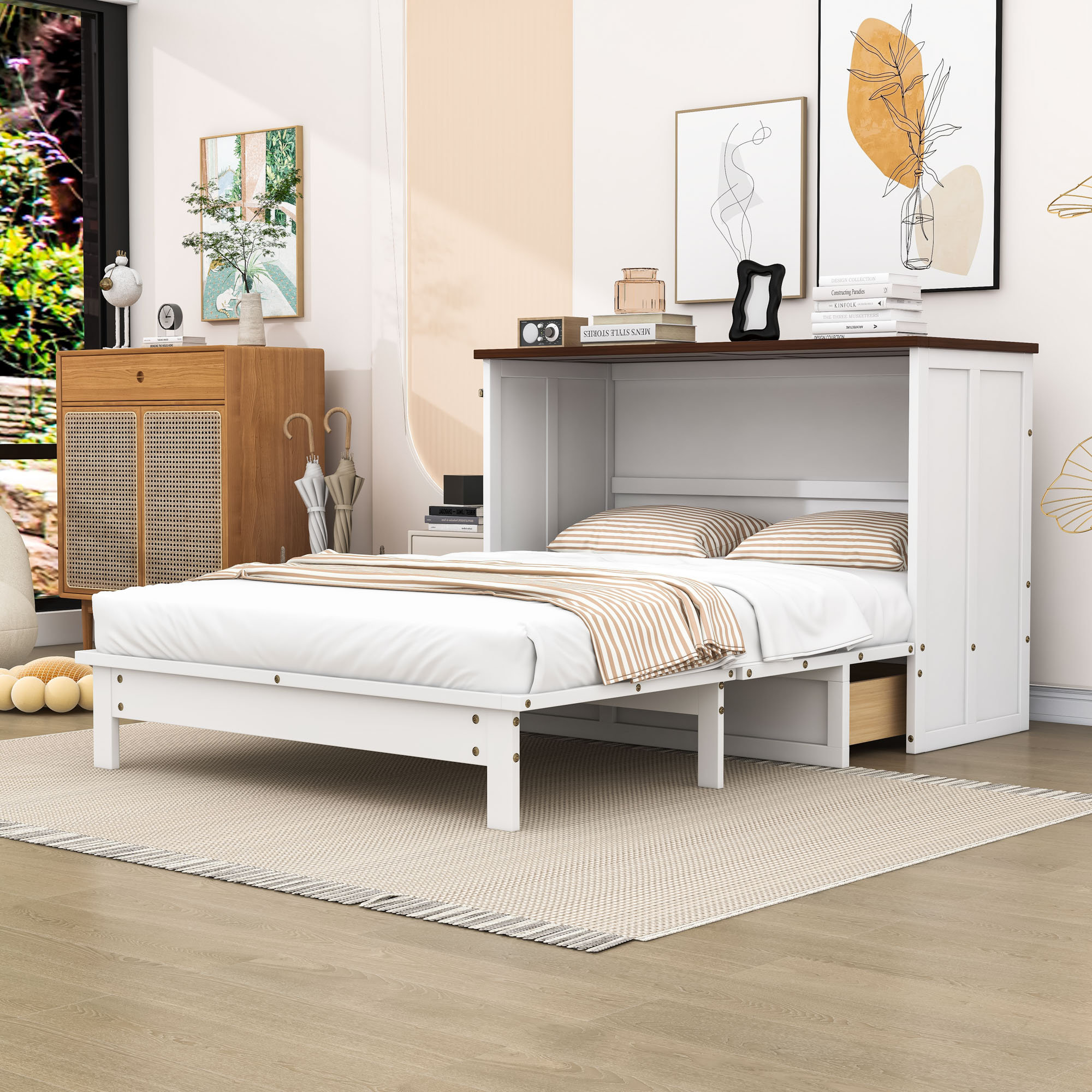 Latitude Run® Wooden Murphy Bed with Storage Drawers and Built-In ...