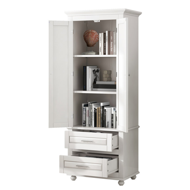 Armoire de salle de bain autoportante avec deux tiroirs pour la salle de bain, Blanc
