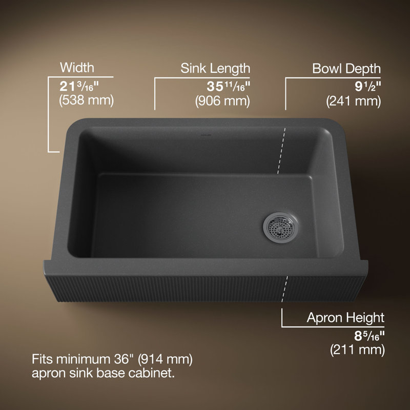 Cairn Undermount Single-Bowl Farmhouse Kitchen Sink, Matte Graphite, Fluted
