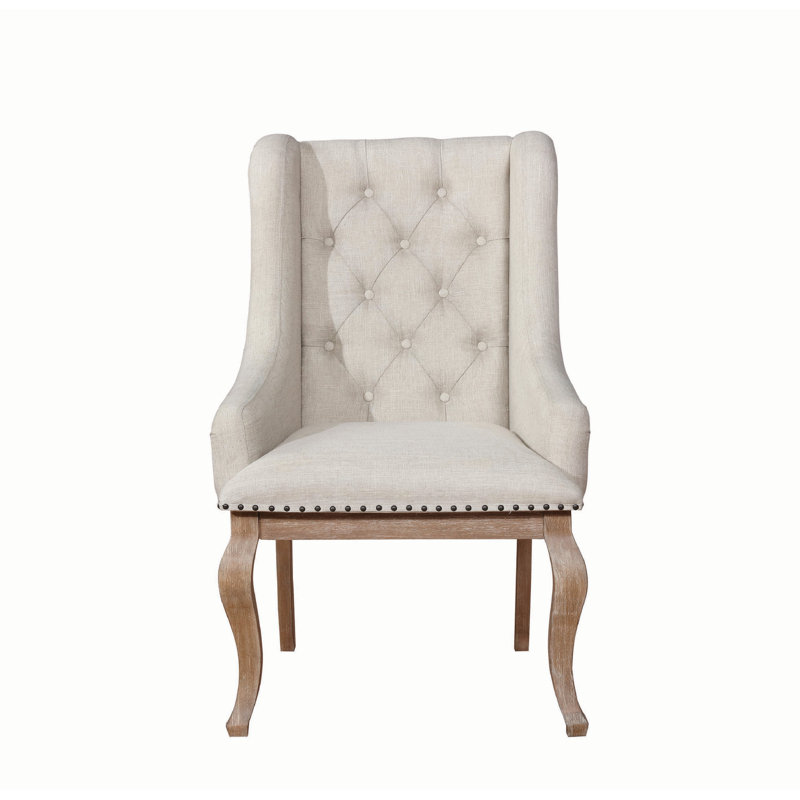 Fauteuil capitonné Marcelo, Crème / brun orge