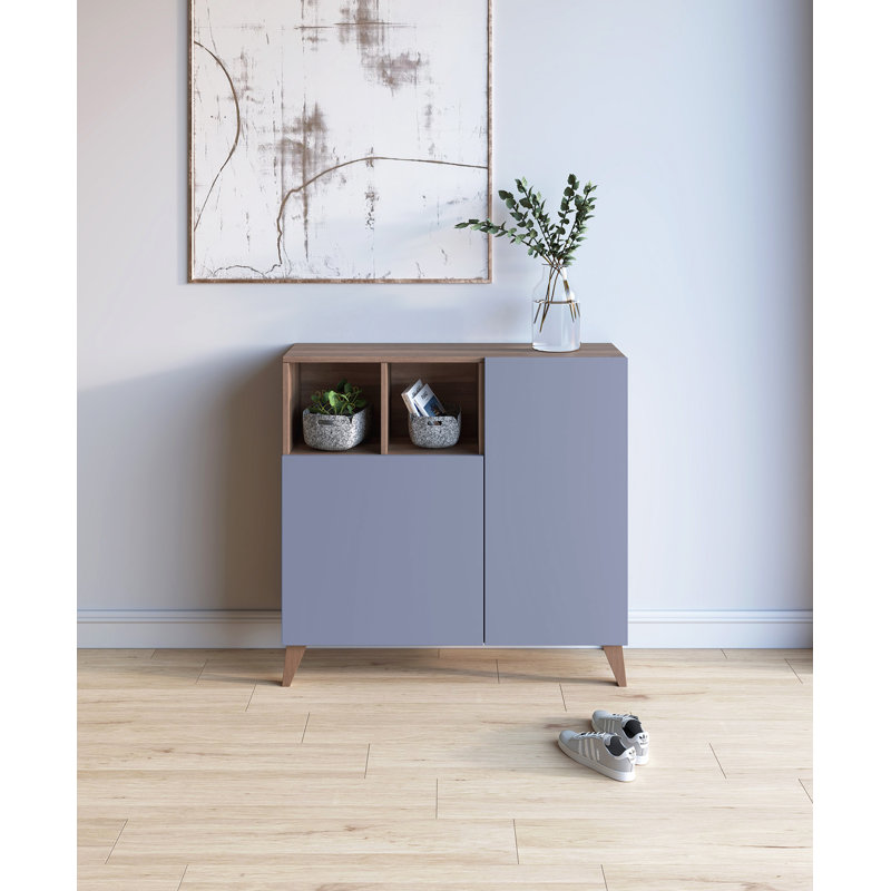 12 Pair Shoe Storage Cabinet, Walnut/Blue