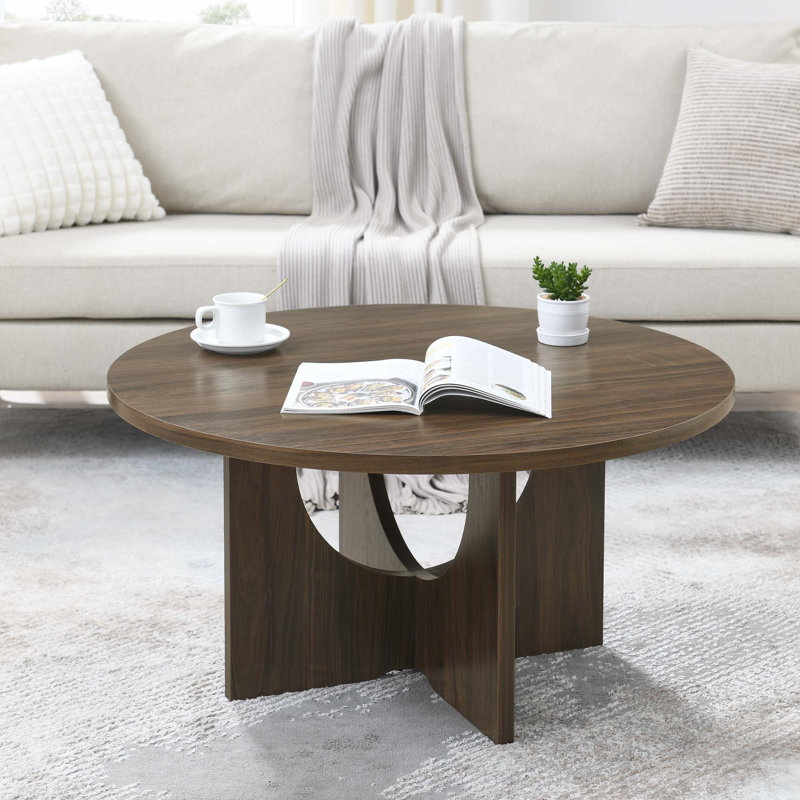  Table basse ronde en bois Boggess, Noyer naturel