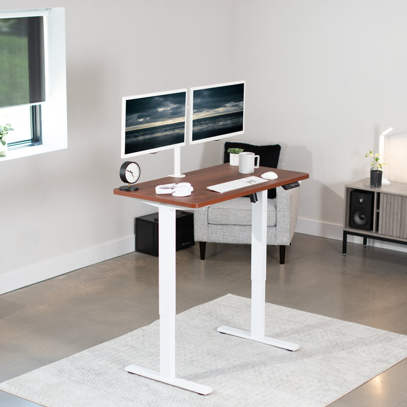 Dark Walnut and White Adjustable Height Standing Desk