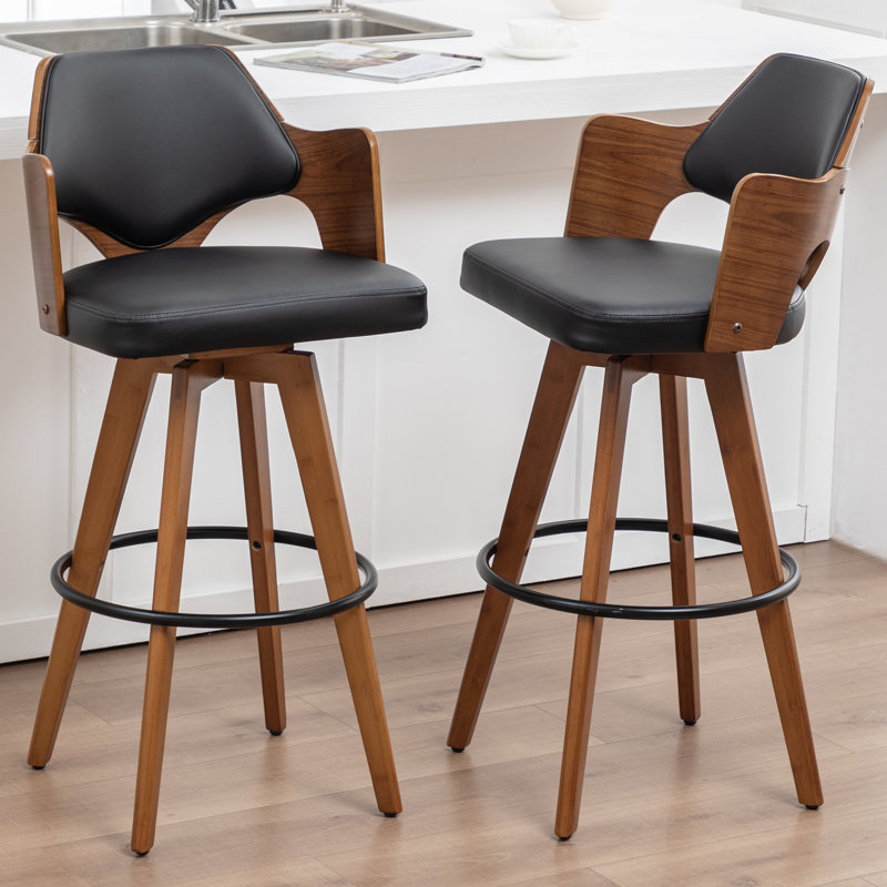 Swivel Upholstered Counter Stool, Black, Bar Stool (29.92" Seat Height)