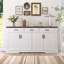 Buffet blanc cannelé de 63 po avec 4 portes et 3 tiroirs, rangement de cuisine moderne pour la vie, la salle à manger, tablettes intérieures réglables pour l'entrée, buffet à conception basculante, cuisine adaptée, fabrication de vestibule,-130047910