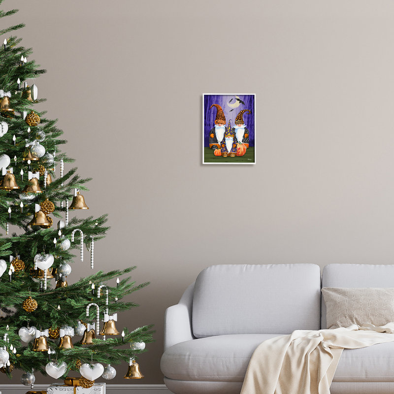 Trois gnomes d'Halloween par Paul Brent, H 14 po x l 11 po x P 1,5 po, Giclée encadrée blanc bord de mer