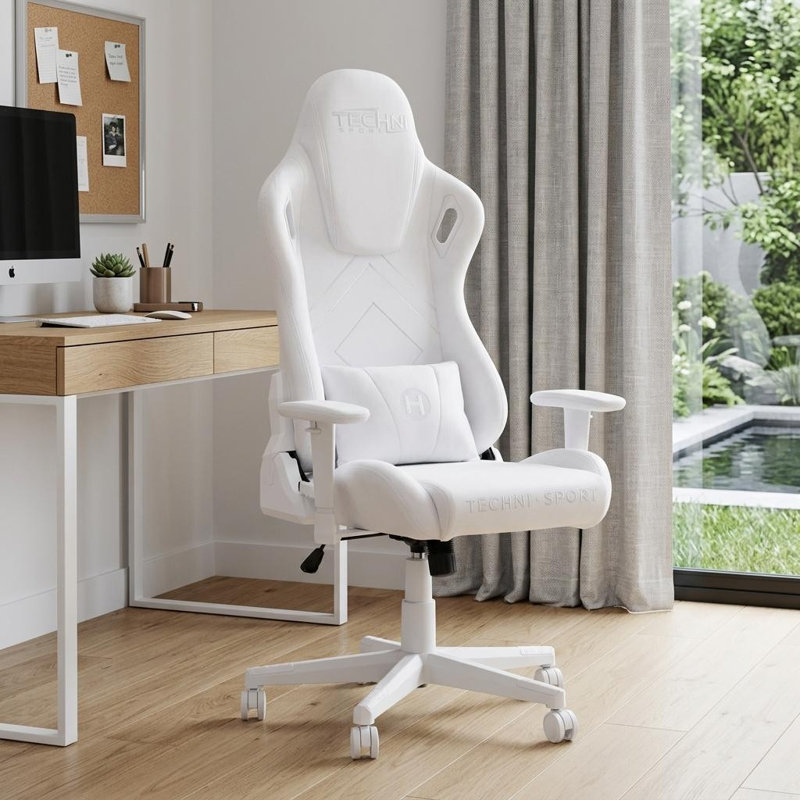 Fauteuil de jeu pivotant à roulettes en velours blanc