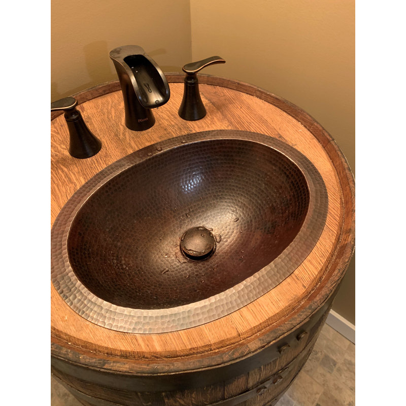 16" Oval Copper Bathroom, Wine & Whiskey Barrel Sink Perfect for Limited Space, Pop-Up Drain Included 