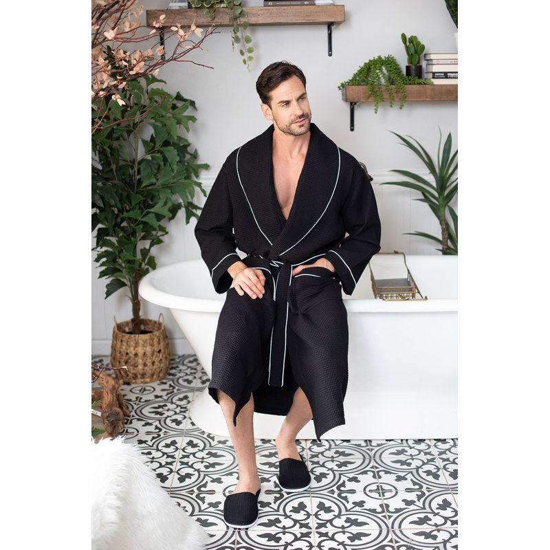 Peignoir gaufré LOTUS LINEN - Peignoirs de luxe en coton pour hôtel / spa, TTTG, Noir