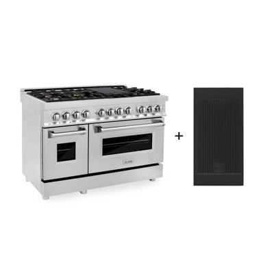 Cuisinière à double combustible ZLINE de 48 po avec 6 brûleurs en laiton et plaque chauffante avec 2 fours électriques (RA-BR-GR-48)
