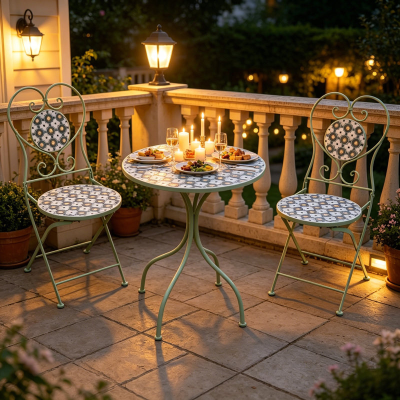 Outdoor Bistro Set-2 Person Metal Ceramic Outdoor Bistro Set-2 Person Metal Ceramic Top Patio Dining Set with Round Table Patio Dining Set with Round Table