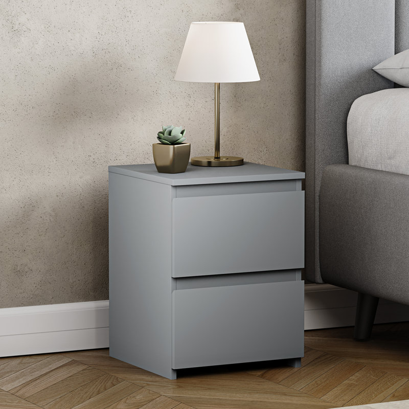 Cunha 29.5cm W Particle Board / Chipboard Bedside Table, Grey