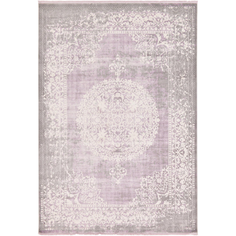 Malynn Oriental Area Rug, Rectangle 5'1" x 8', Purple/Beige