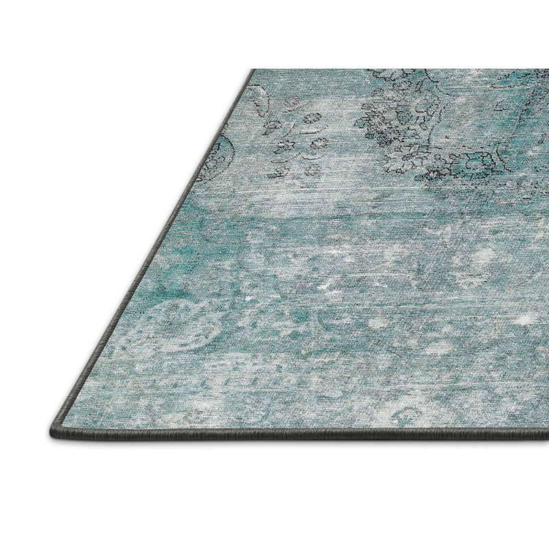 Motif floral gris/vert Tapis décoratif, Rectangle 8 pi x 10 pi
