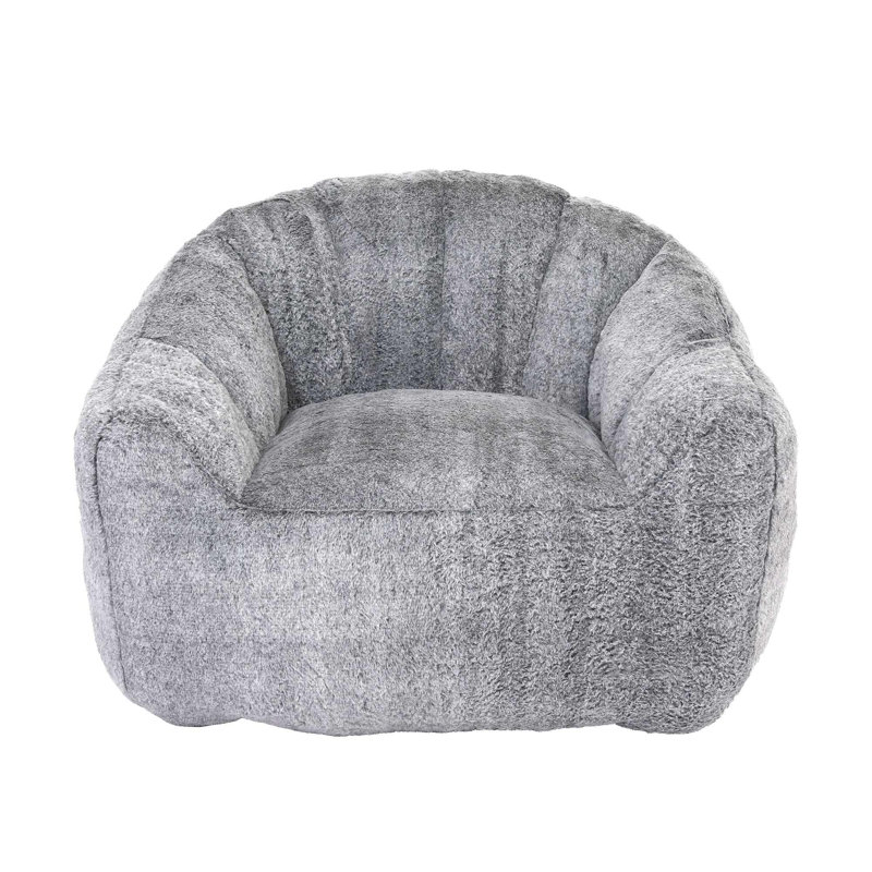 Soft and Comfortable Bean Bag Chair with Armrests, Dark Gray Faux Fur