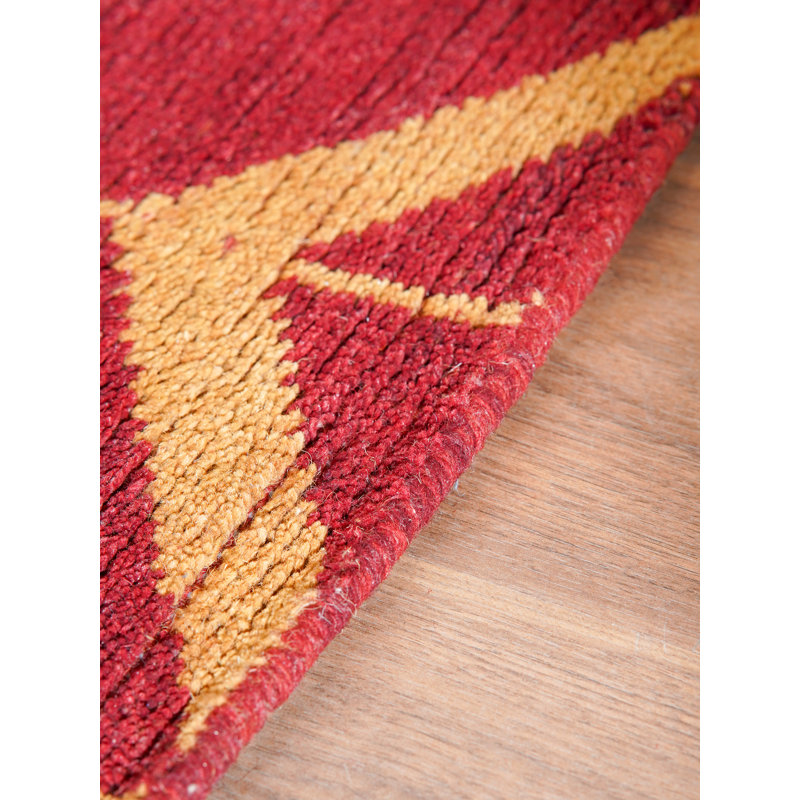 Tapis d'intérieur rectangulaire en laine rouge et or 3 m x 4,2 m, noué à la main, motif géométrique, fait main