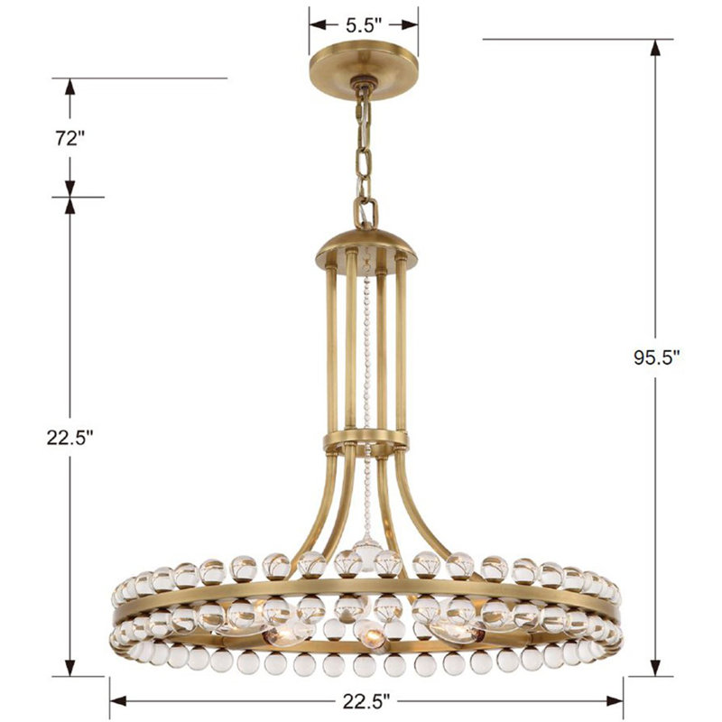 Clover 12-Light Crystal Pendant, 22.5", Aged Brass