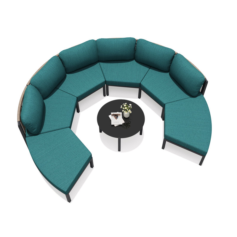 Ensemble de conversation de patio en aluminium 7 pièces avec table 7 pièces, Malachite