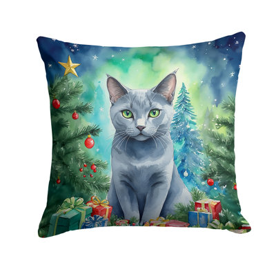 Cat By the Christmas Tree Throw Pillow