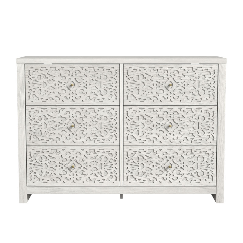 Zahara Bohemian 45.4"W 6 Drawer Dresser, Antique White Oak