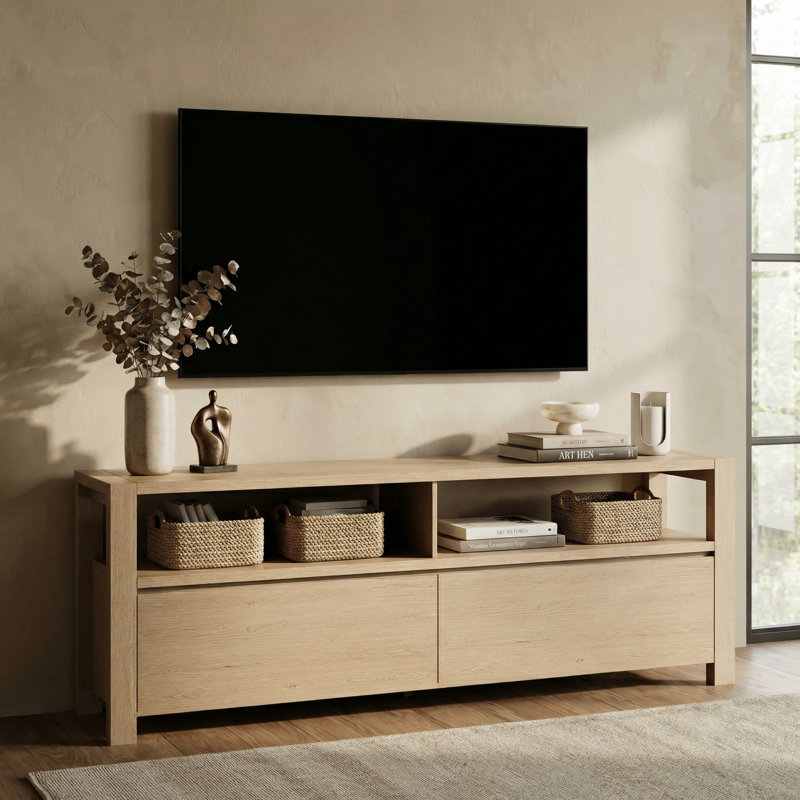 Meuble télé avec tiroirs pour téléviseurs de 65 à 70 po, Bois de chêne