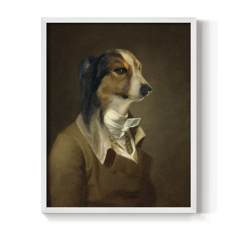 Sir Hound Framed Print - Solid Wood, 21" H x 17" W, White