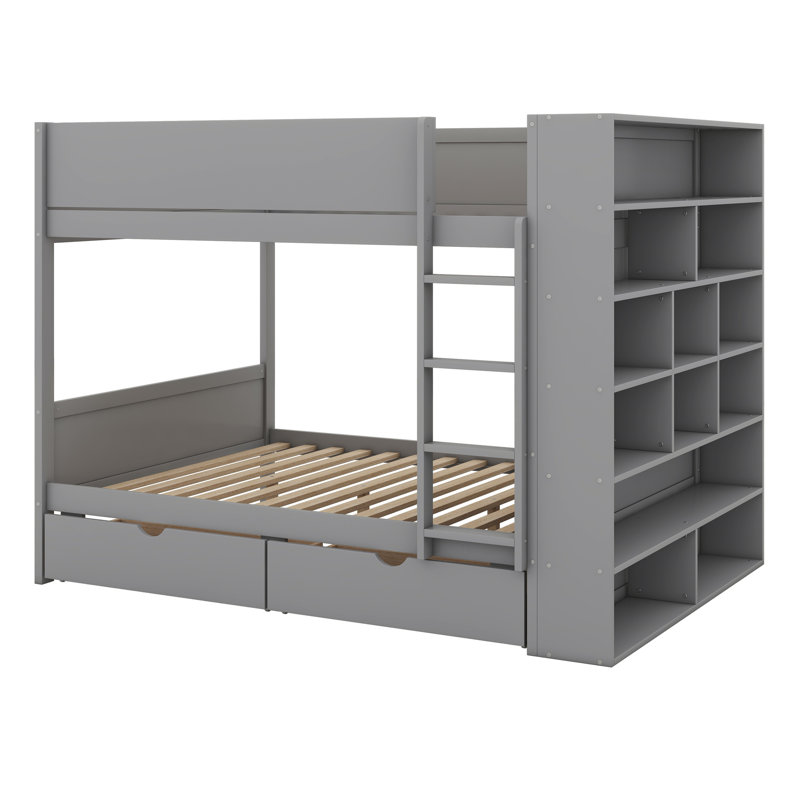 Lit superposé double avec 2 tiroirs Louis, Simple sur simple, Gris