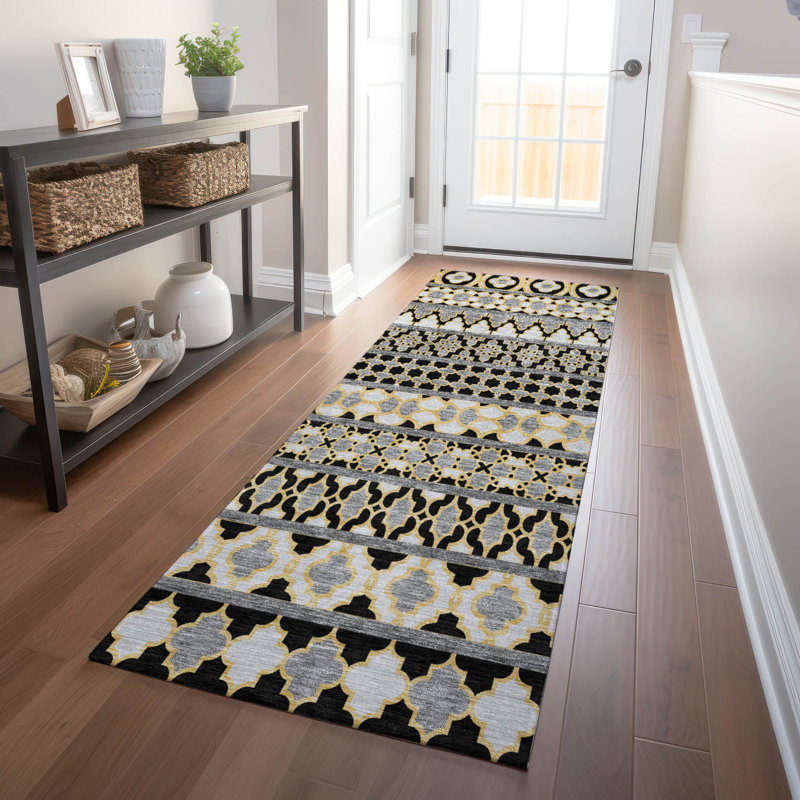 Premium Machine Washable Prisco Charcoal Rug, Runner 2'3" x 7'6"