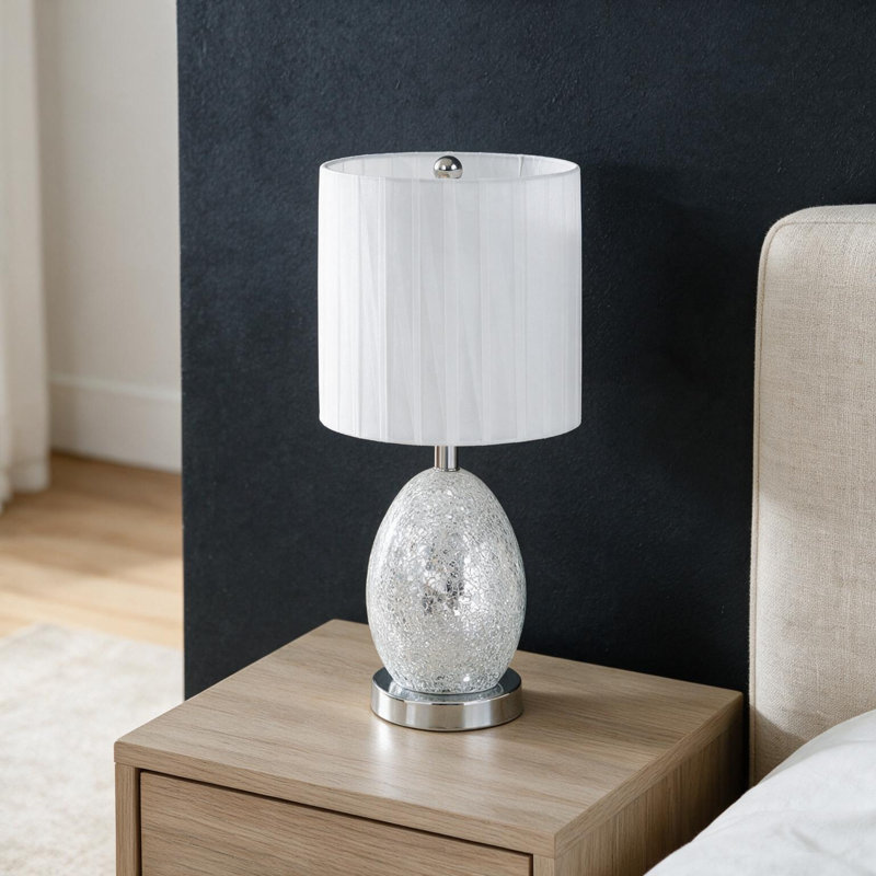 Lampe de table Niels argentée en verre miroir et métal de 50 cm avec veilleuse