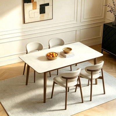 4 - Person White Rectangular Sintered Stone Stone Tabletop Dining Table Set