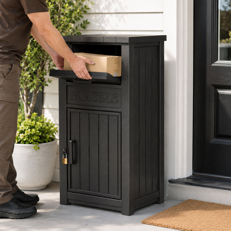 70 Gallons Water Resistant Resin Deck Box with Lockable Lid, Black