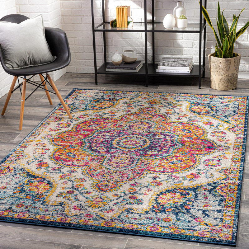 Tapis oriental gris / orange / rose Adeliza, Carré 7 pi 10 po
