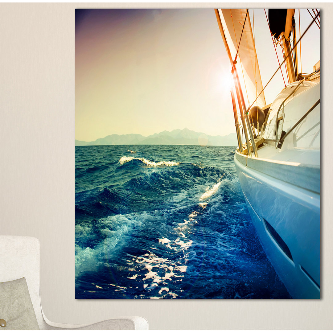 " Sepia-toned Yacht Sailing In Sea " Design Art 