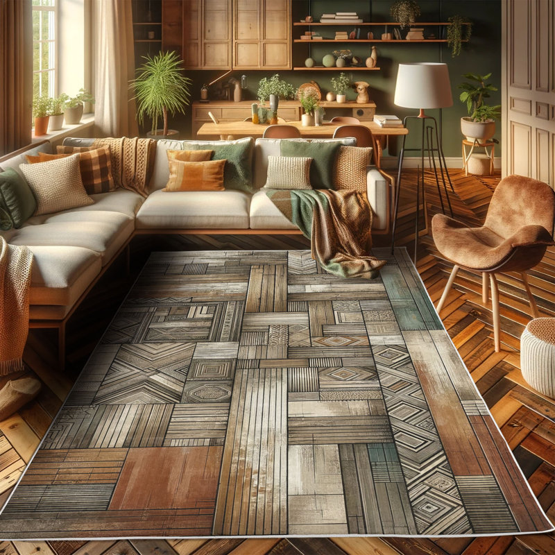 Grey Sepia and Cinnamon Bohemian Geometric Area Rug