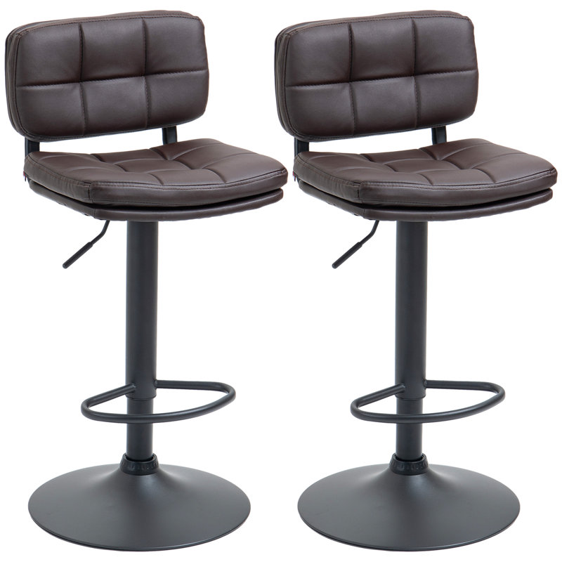 Swivel Upholstered and Faux Leather Adjustable Height Bar Stool with Steel Frame