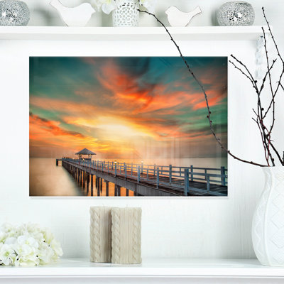 « bridge » en bois, reproduction de photo sur toile tendue, "the couleur sky sea bridge"