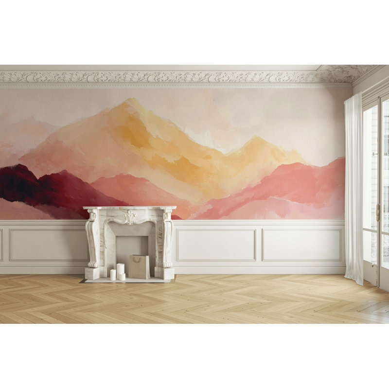Murale coucher de soleil à l'aquarelle, L 96 po x l 100 po