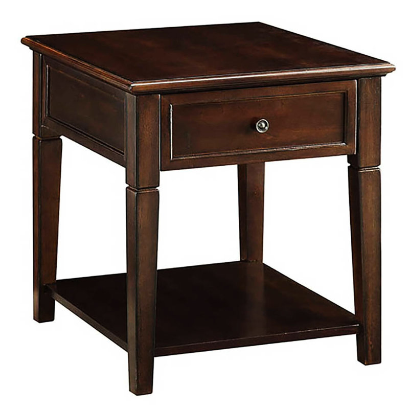 Table de bout rectangulaire en noyer avec combinaisons pour le rangement - Tiroir et tablette inférieure Espace supplémentaire pour une utilisation quotidienne