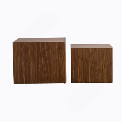 MDF Modern Nesting Imitation Wood Grain Coffee Table,Cube Side Table,Set For Small Space Living Room Bedroom-Set Of 2,Fully Assembled,Walnut