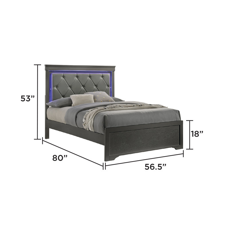 Lit tapissier standard Mylhana, Complète, gris
