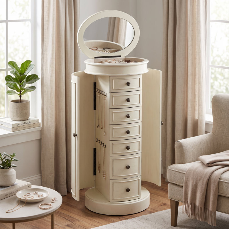 Armoire à bijoux avec miroir Pettus, Ivoire