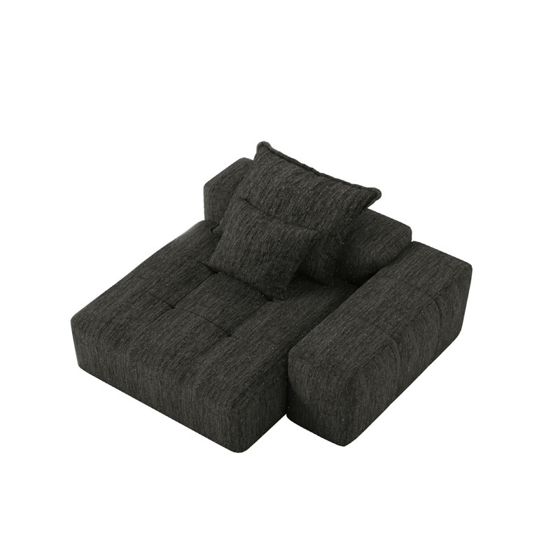 Chenille Chaise With 2 Pillows, Black