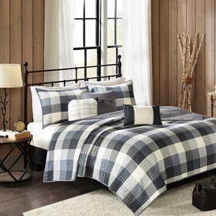 Herringbone Quilt 6 Piece, Buffalo Plaid Pattern, Cozy Lodge Feel, Hand Stitched Pillows Piece With Herringbone, Cabin Inspired Decor, Machine Wash