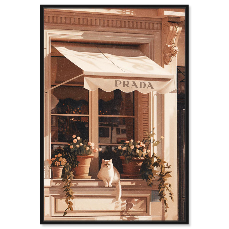 «Cat at the Store Window Canvas» par Art Remedy, Cadre noir, H 46 po x l 31 po
