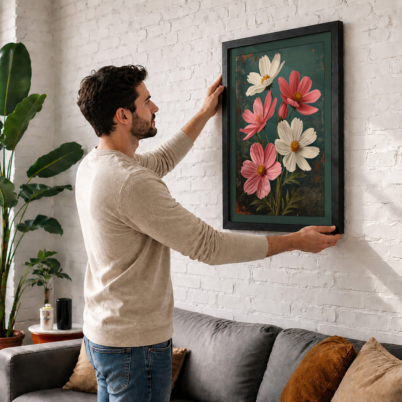 Cosmos Bouquet Botanical - Framed Print, Black, A3 - 42.0 x 29.7 cm