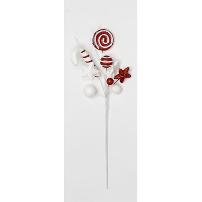 19" White Candy with Star Christmas Spray