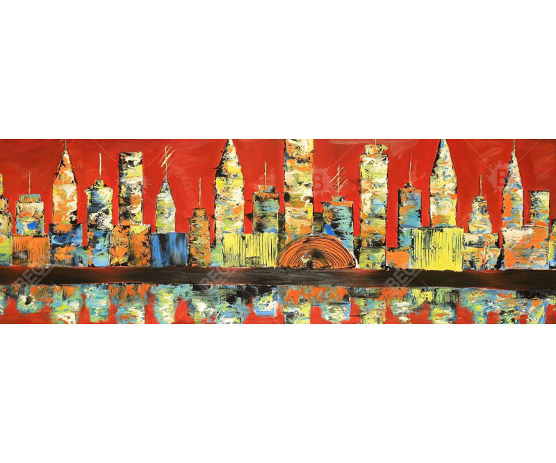 «Red Abstract Skyline» sur toile, H 20 po x l 60 po