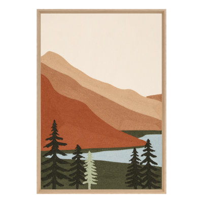 Embroidered Canvas,Minimalist Nature Inspired Mountain Wall Decor with Textile Textured Canvas Design