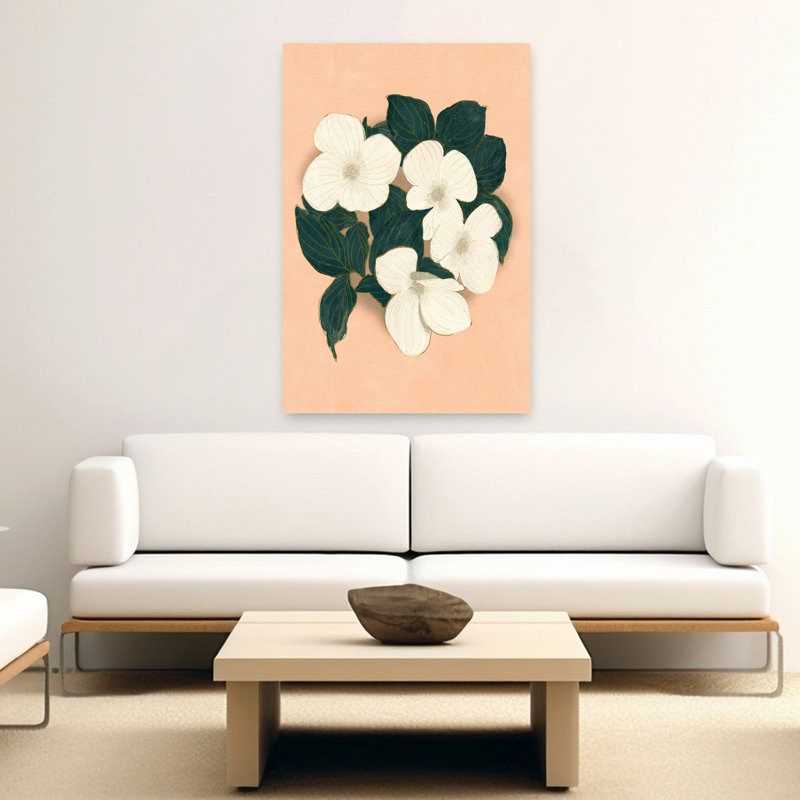 Cornouiller sur fond rose délicat et élégant fleur paisible, H 60 po x l 40 po