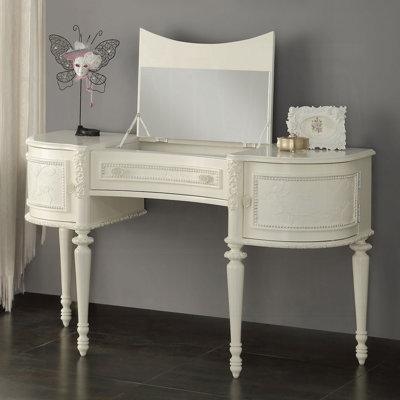 Dorothy Classic Vanity Desk With Traditional Wood Detailing W/Mirror